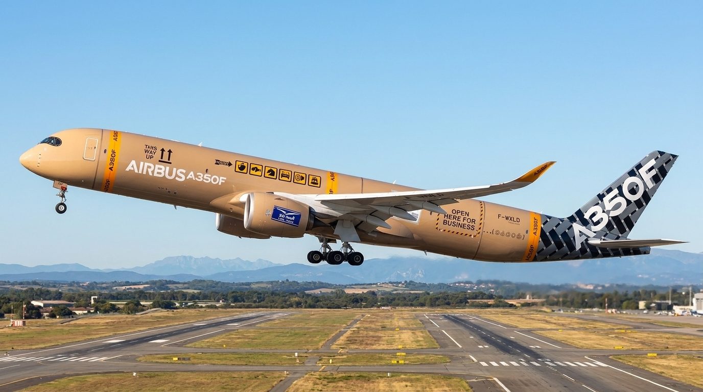 Airbus A350F Freighter F-WXLD Takes Off From Toulouse on Maiden Flight